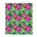 Tropical Lotus Pattern Print Polyester Shower Curtain