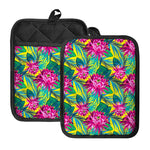 Tropical Lotus Pattern Print Pot Holders With Pocket