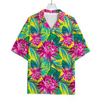 Tropical Lotus Pattern Print Rayon Hawaiian Shirt