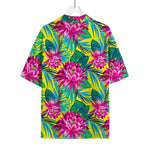 Tropical Lotus Pattern Print Rayon Hawaiian Shirt