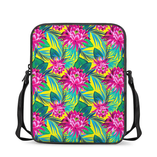 Tropical Lotus Pattern Print Rectangular Crossbody Bag