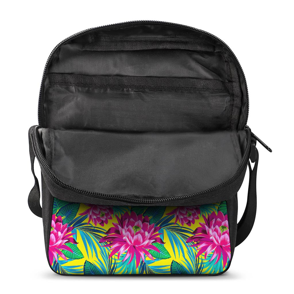 Tropical Lotus Pattern Print Rectangular Crossbody Bag