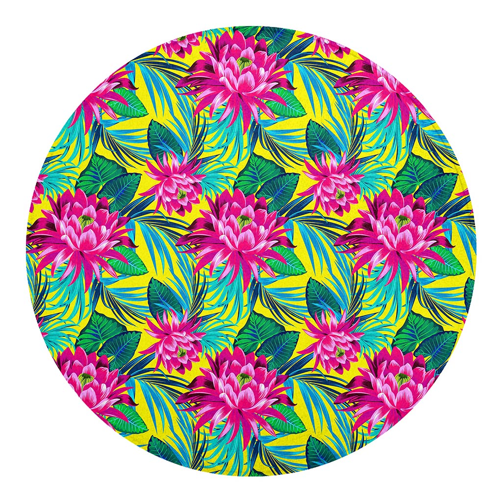 Tropical Lotus Pattern Print Round Blanket