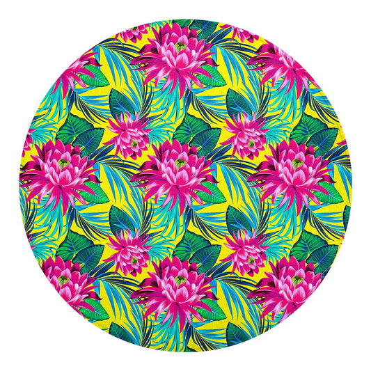Tropical Lotus Pattern Print Round Blanket