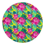 Tropical Lotus Pattern Print Round Blanket
