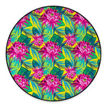 Tropical Lotus Pattern Print Round Floor Mat