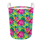 Tropical Lotus Pattern Print Round Laundry Basket