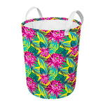 Tropical Lotus Pattern Print Round Laundry Basket