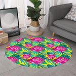 Tropical Lotus Pattern Print Round Rug