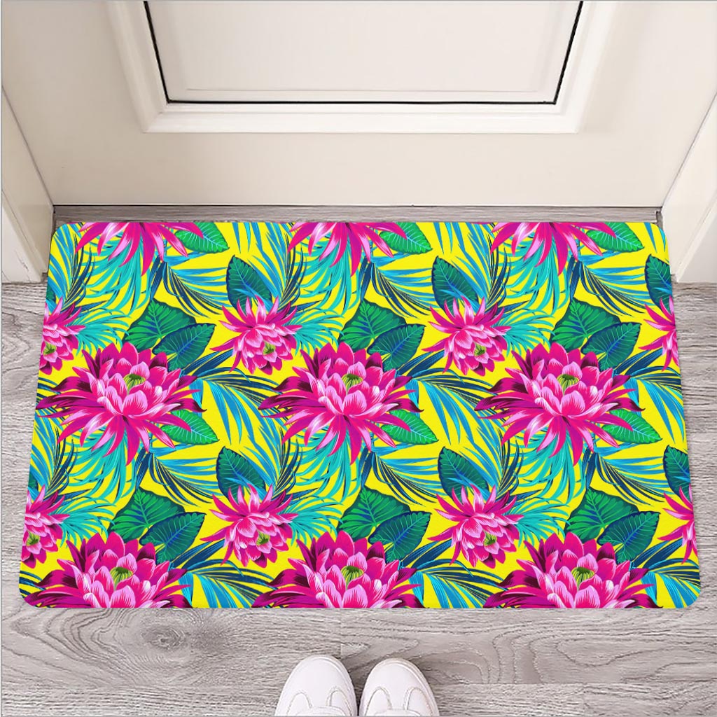 Tropical Lotus Pattern Print Rubber Doormat