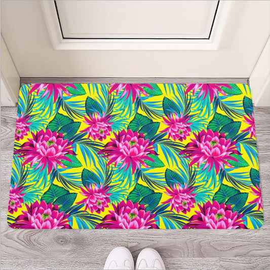 Tropical Lotus Pattern Print Rubber Doormat