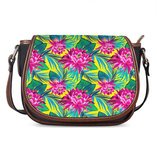 Tropical Lotus Pattern Print Saddle Bag
