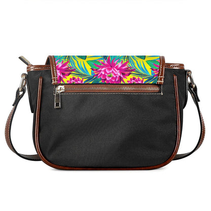 Tropical Lotus Pattern Print Saddle Bag