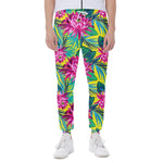 Tropical Lotus Pattern Print Scuba Joggers