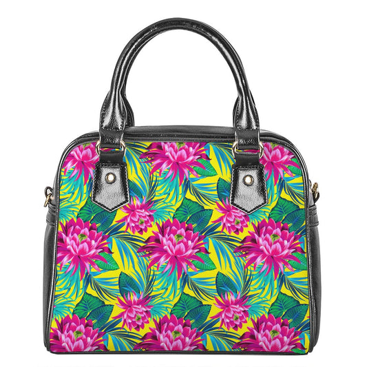 Tropical Lotus Pattern Print Shoulder Handbag