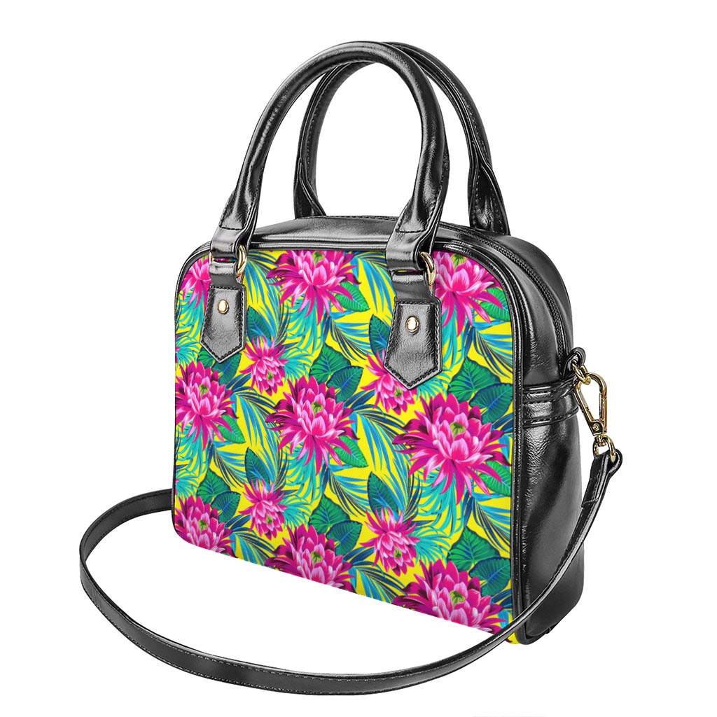 Tropical Lotus Pattern Print Shoulder Handbag