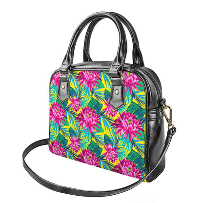 Tropical Lotus Pattern Print Shoulder Handbag