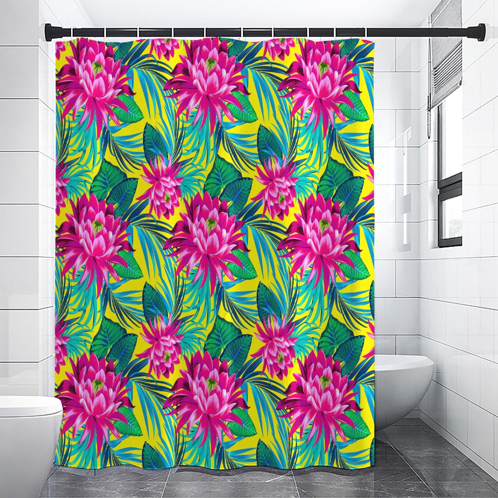 Tropical Lotus Pattern Print Shower Curtain