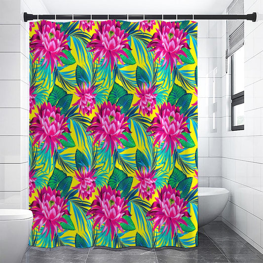 Tropical Lotus Pattern Print Shower Curtain