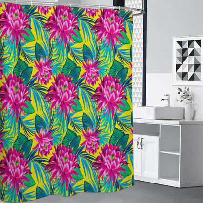 Tropical Lotus Pattern Print Shower Curtain