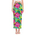 Tropical Lotus Pattern Print Side Slit Maxi Skirt