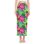 Tropical Lotus Pattern Print Side Slit Maxi Skirt