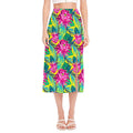 Tropical Lotus Pattern Print Side Slit Midi Skirt