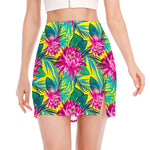 Tropical Lotus Pattern Print Side Slit Mini Skirt