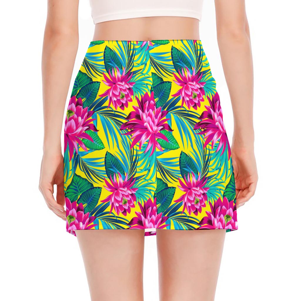 Tropical Lotus Pattern Print Side Slit Mini Skirt