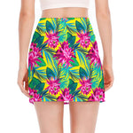 Tropical Lotus Pattern Print Side Slit Mini Skirt