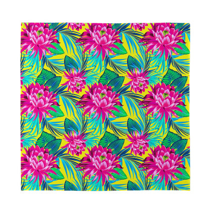 Tropical Lotus Pattern Print Silk Bandana