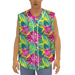 Tropical Lotus Pattern Print Sleeveless Baseball Jersey
