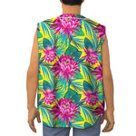 Tropical Lotus Pattern Print Sleeveless Baseball Jersey