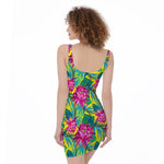 Tropical Lotus Pattern Print Sleeveless Bodycon Dress