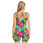 Tropical Lotus Pattern Print Sleeveless One Piece Swimsuit