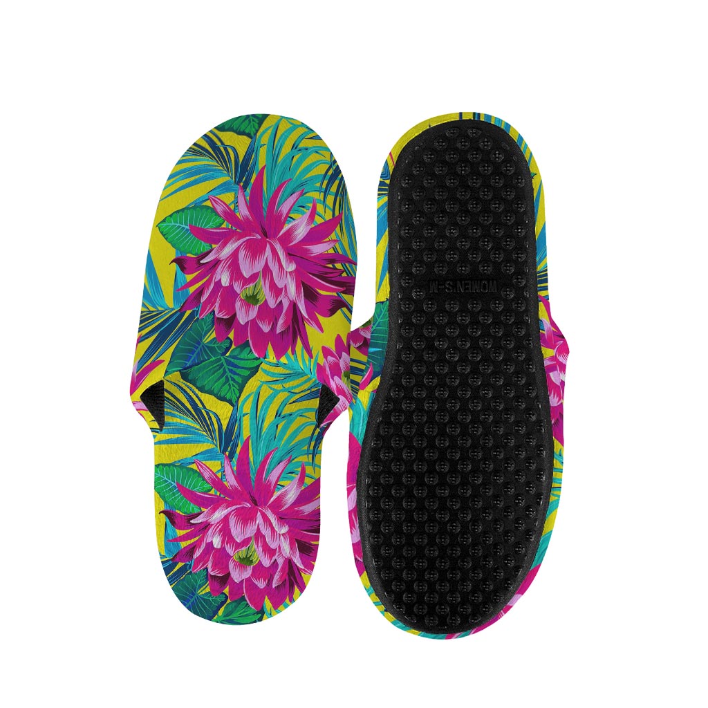 Tropical Lotus Pattern Print Slippers