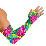 Tropical Lotus Pattern Print Sun Protection Arm Sleeves