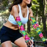 Tropical Lotus Pattern Print Sun Protection Arm Sleeves