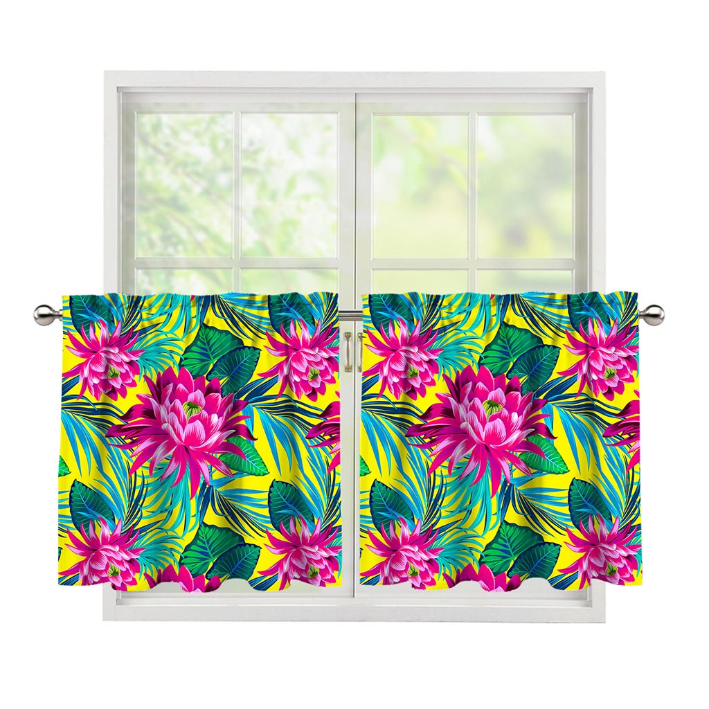 Tropical Lotus Pattern Print Tier Curtains
