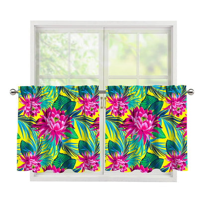Tropical Lotus Pattern Print Tier Curtains