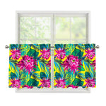 Tropical Lotus Pattern Print Tier Curtains