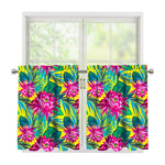 Tropical Lotus Pattern Print Tier Curtains