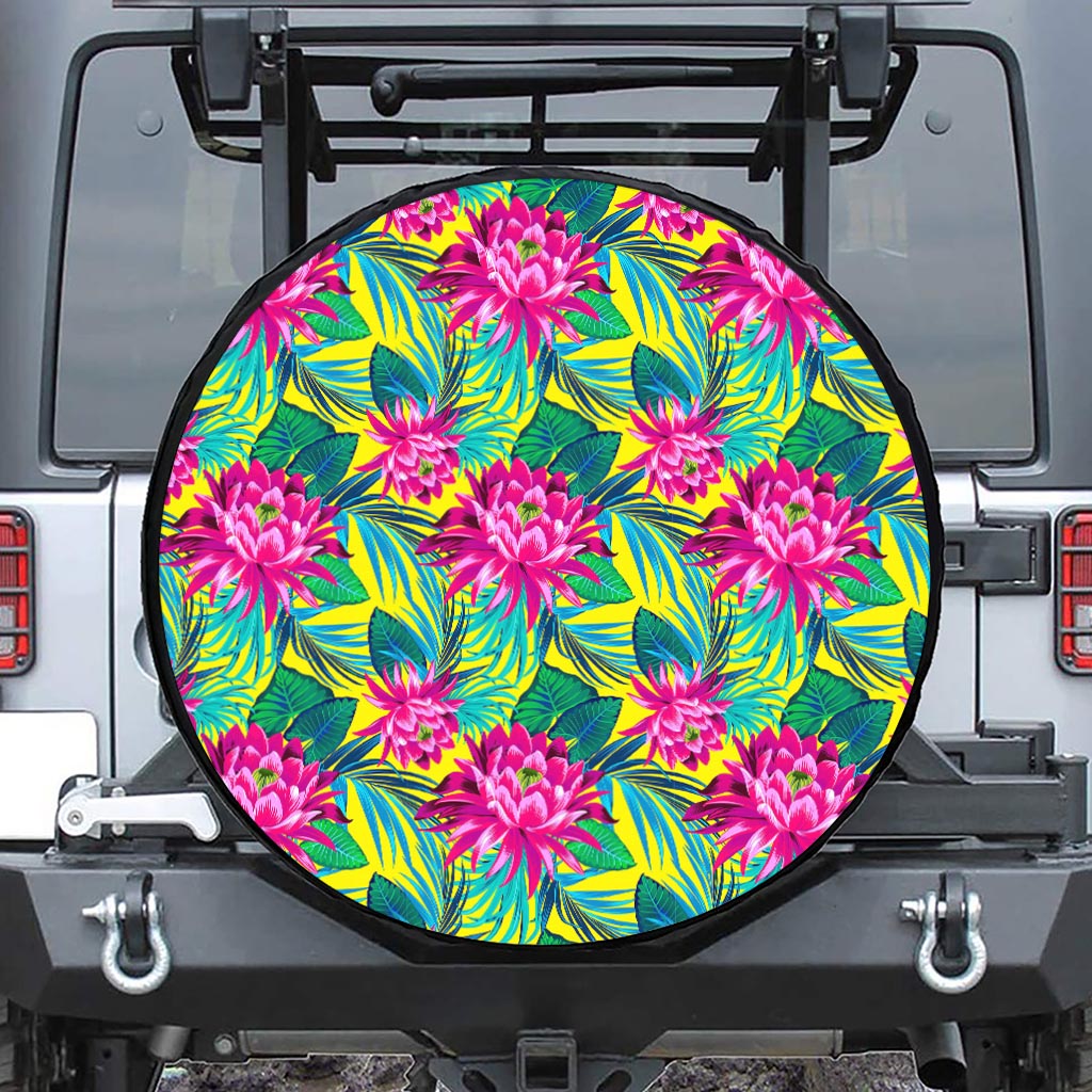 Tropical Lotus Pattern Print Tire Cover