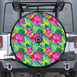 Tropical Lotus Pattern Print Tire Cover With Camera Hole