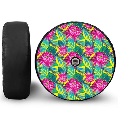 Tropical Lotus Pattern Print Tire Cover With Camera Hole
