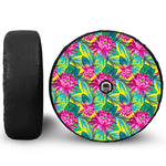 Tropical Lotus Pattern Print Tire Cover With Camera Hole