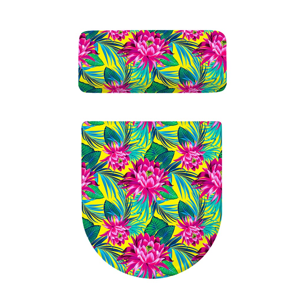 Tropical Lotus Pattern Print Toilet Lid And Tank Cover Set