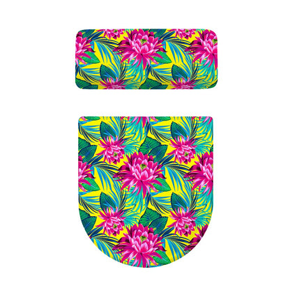 Tropical Lotus Pattern Print Toilet Lid And Tank Cover Set