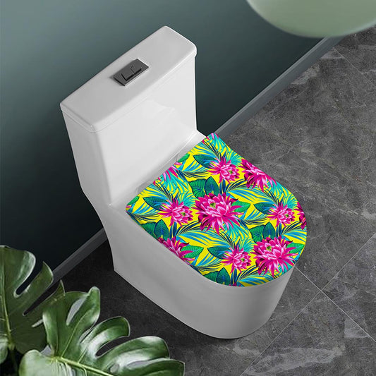 Tropical Lotus Pattern Print Toilet Lid Cover
