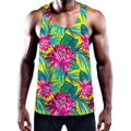 Tropical Lotus Pattern Print Men's Workout Tank Top